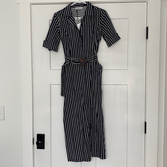 Mango Dresses & Skirts - Mango Outlet Navy And White Midi Shirt Dress.
